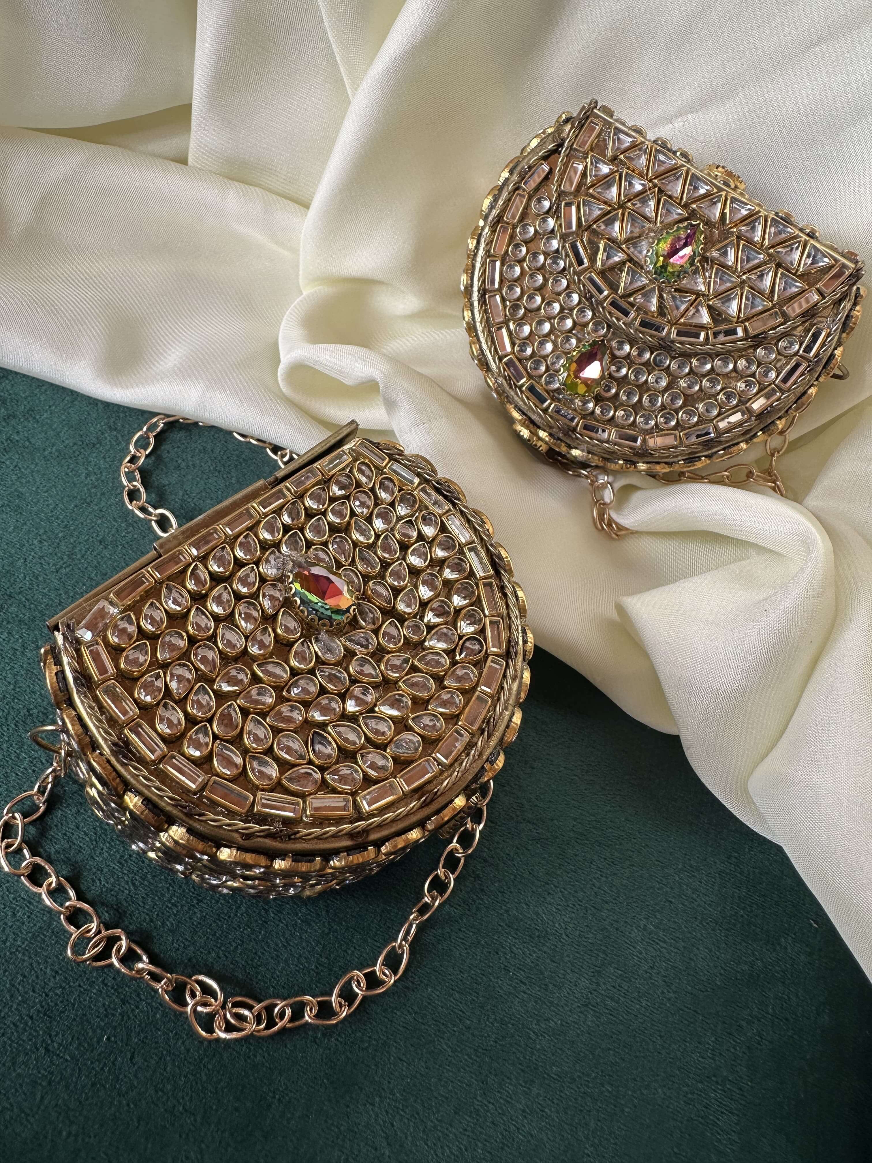 Mini Kundan Box Clutch-Mint n Multi