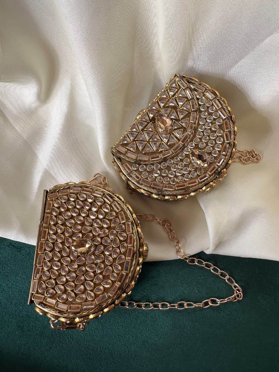 Mini Kundan Box Clutch- Champagne
