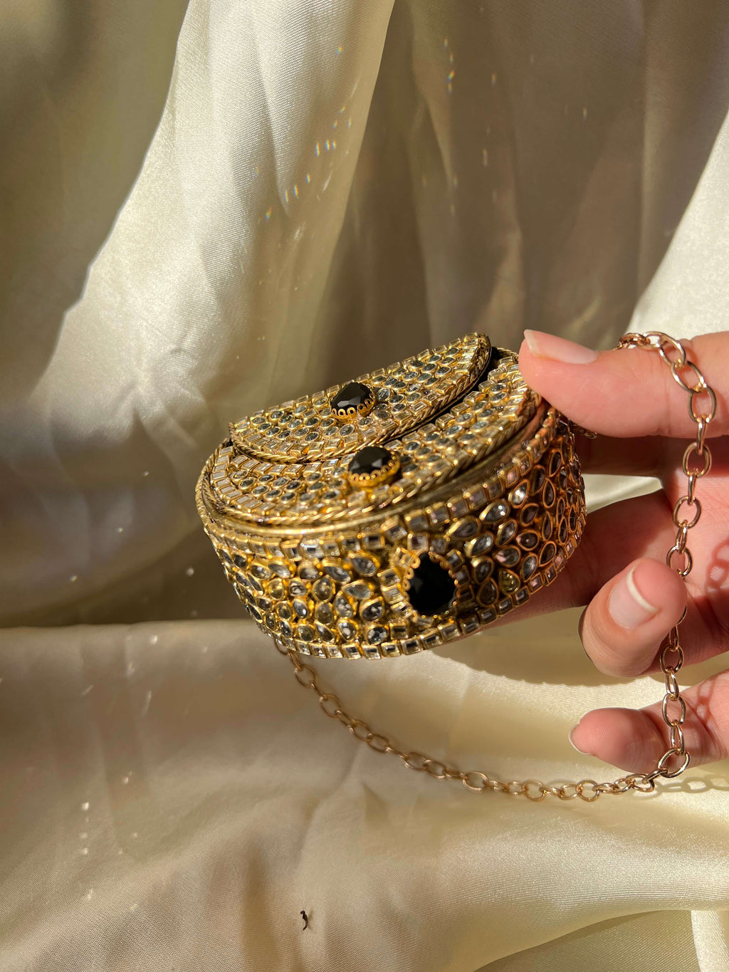 Mini Kundan Box Clutch-Black