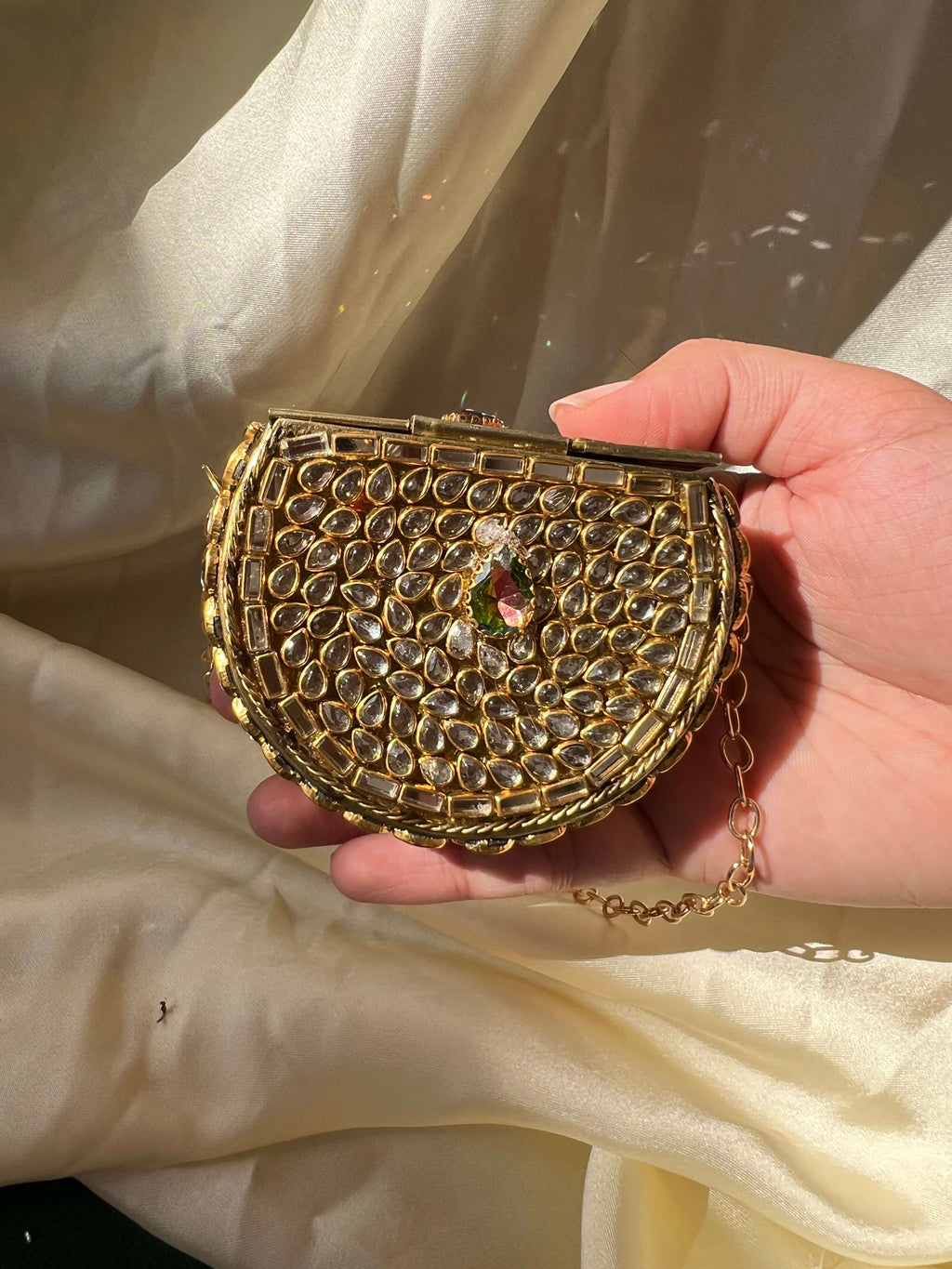 Mini Kundan Box Clutch-Mint n Multi