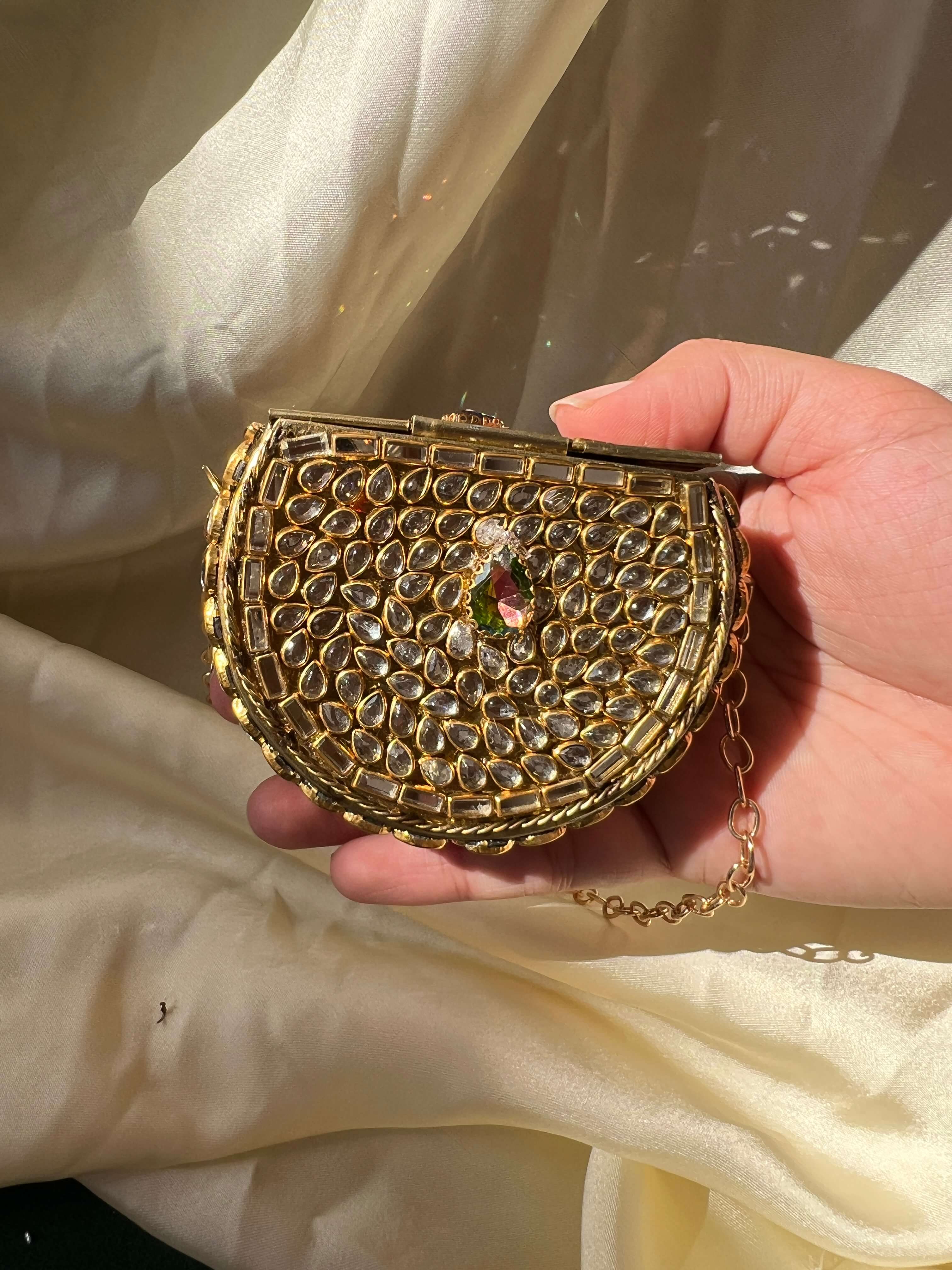 Mini Kundan Box Clutch-Mint n Multi