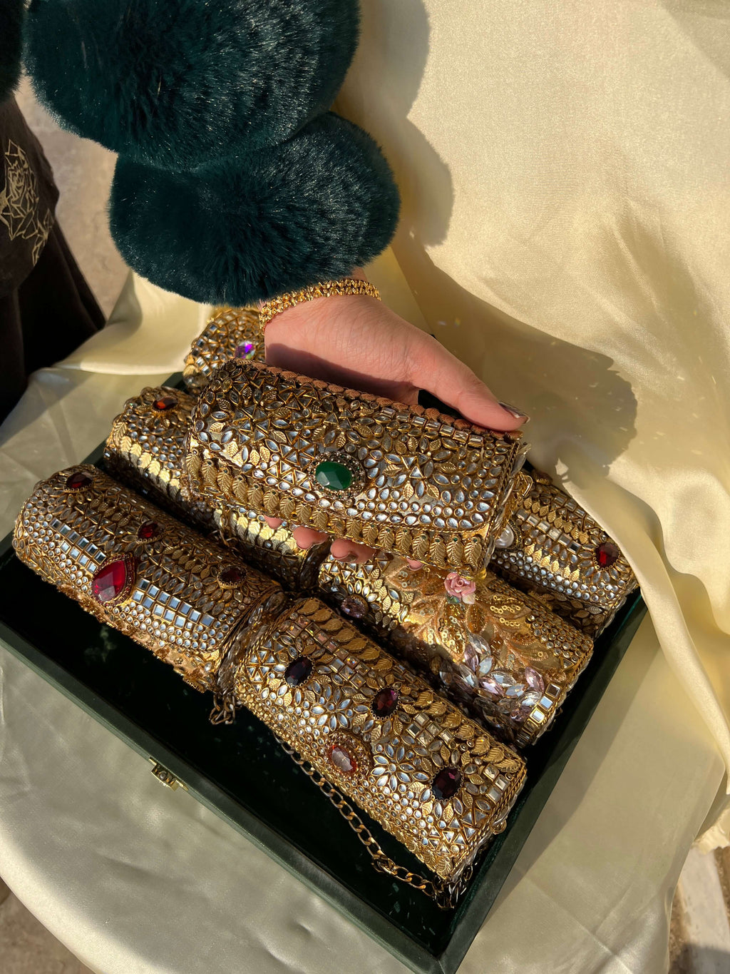 Heirloom Embellished Clutch- Green