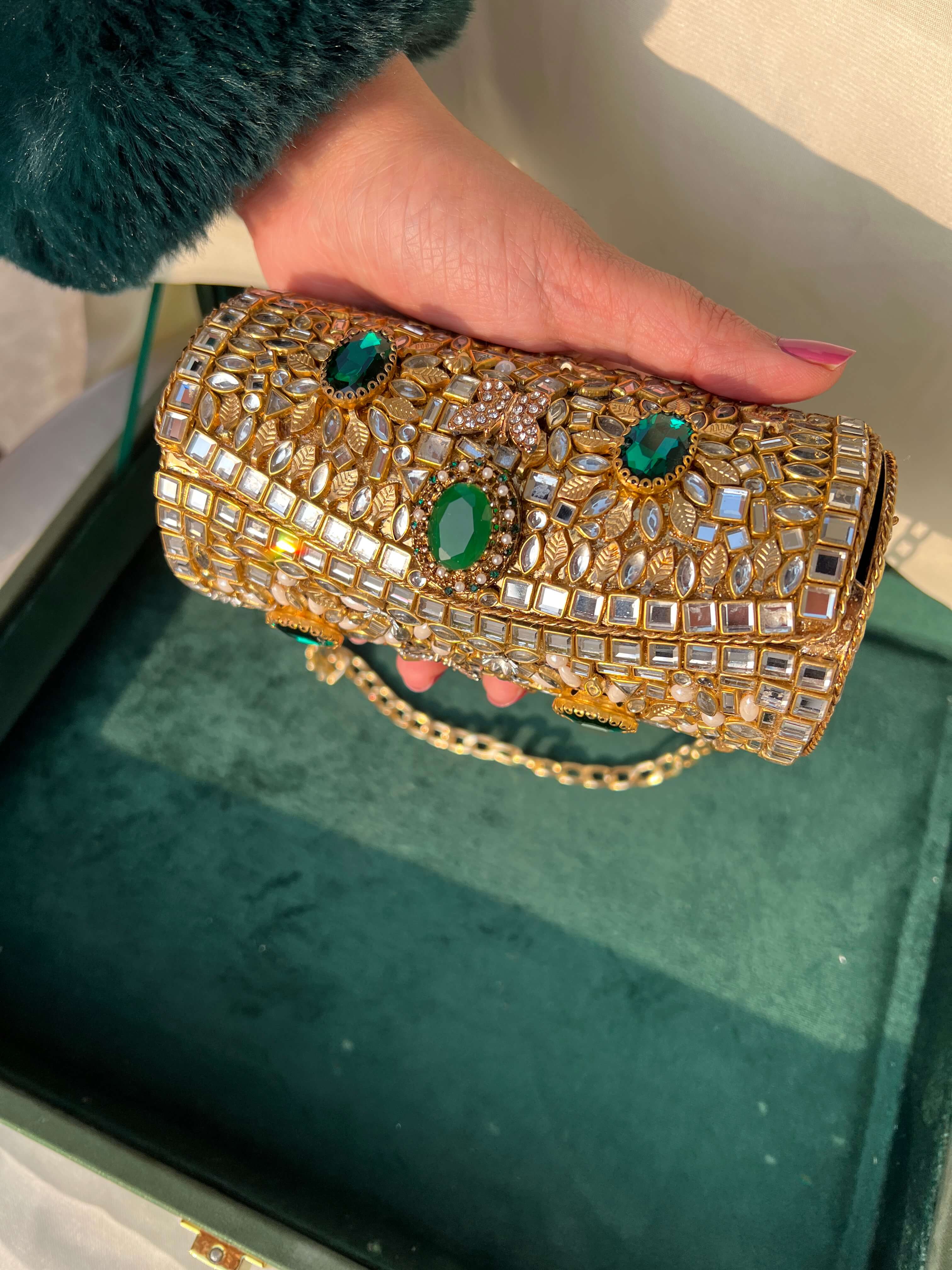 Heirloom Embellished Clutch- Green