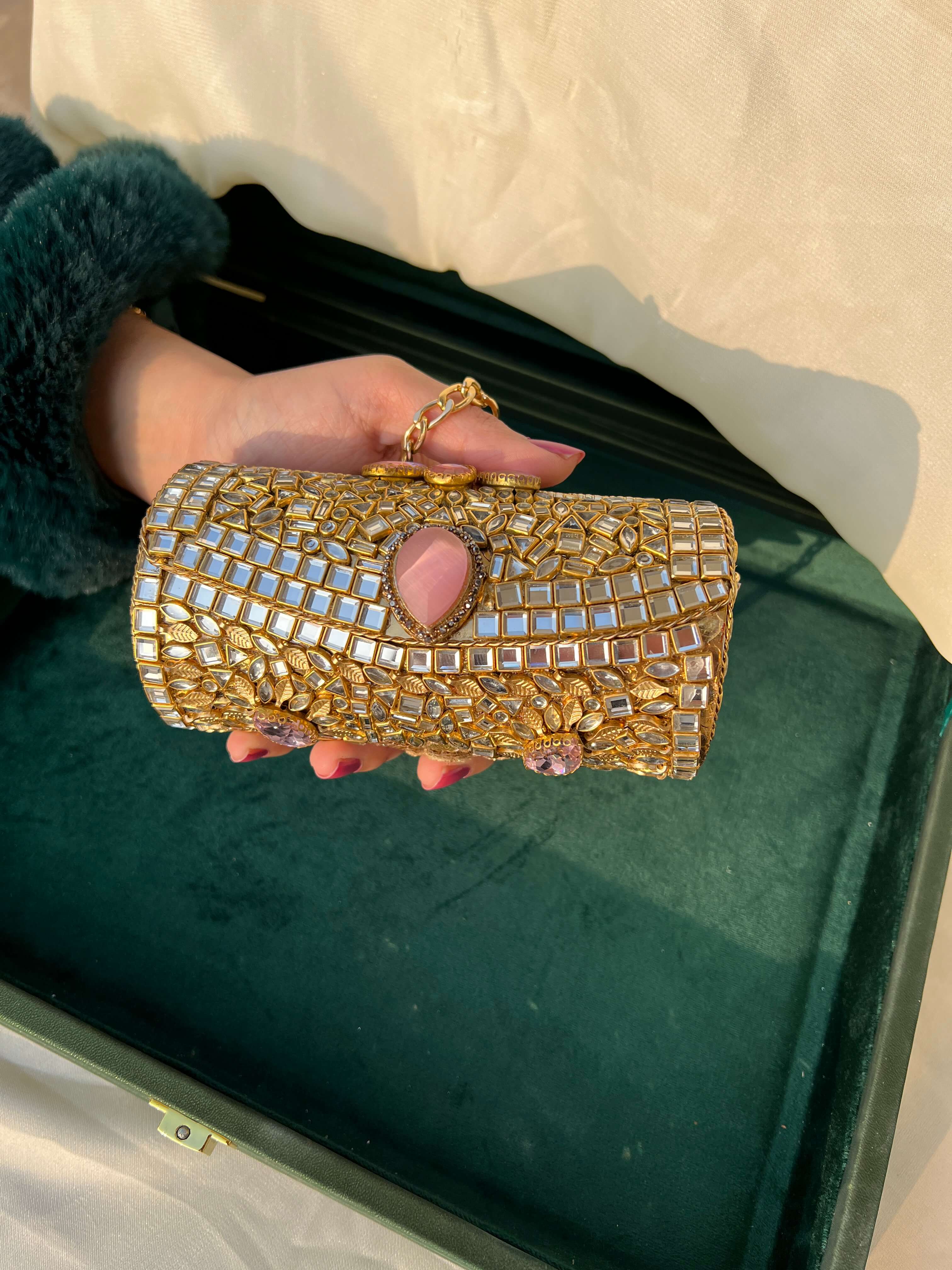 Heirloom Embellished Clutch- Pink
