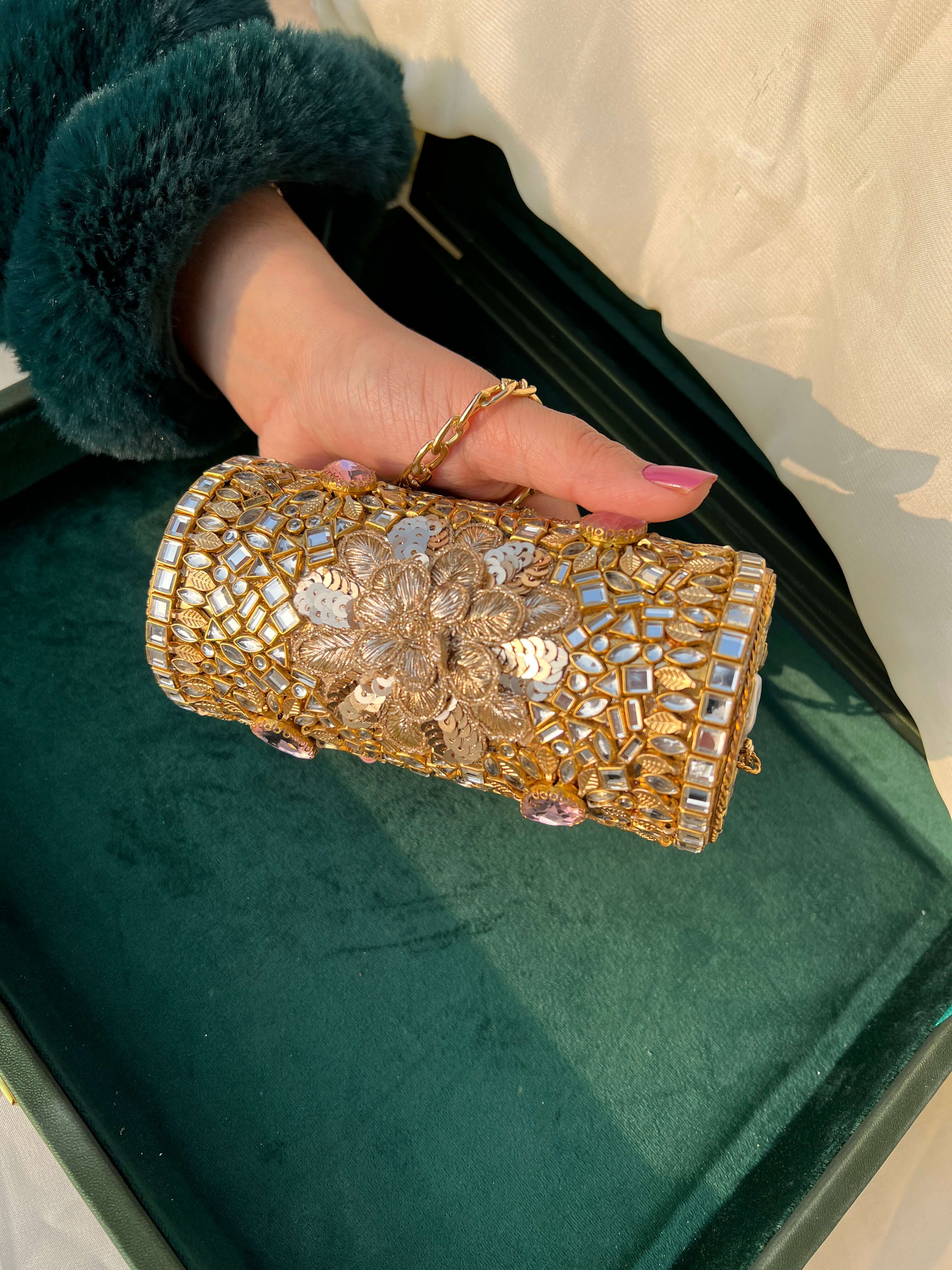 Heirloom Embellished Clutch- Pink