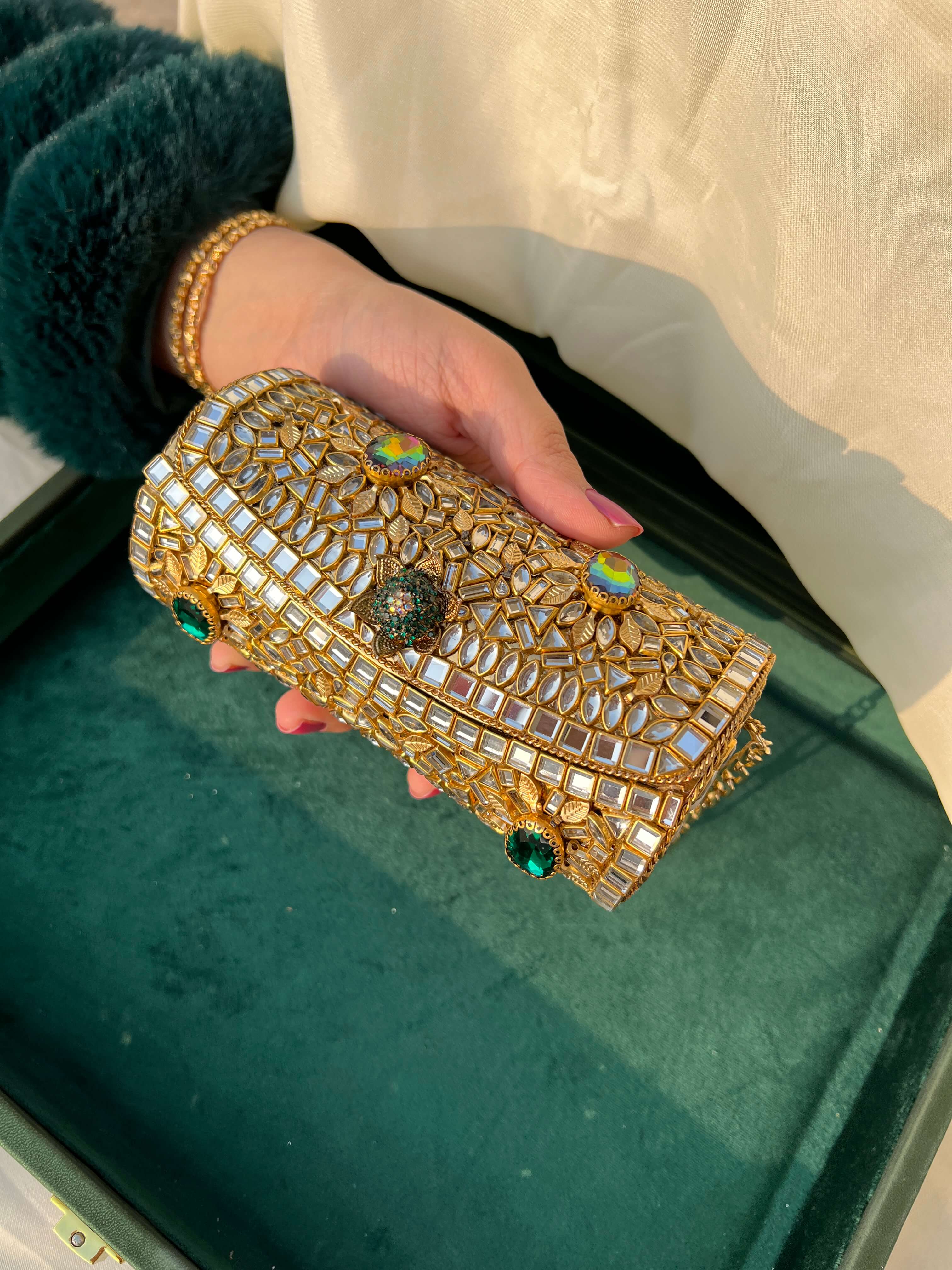 Heirloom Embellished Clutch- Green