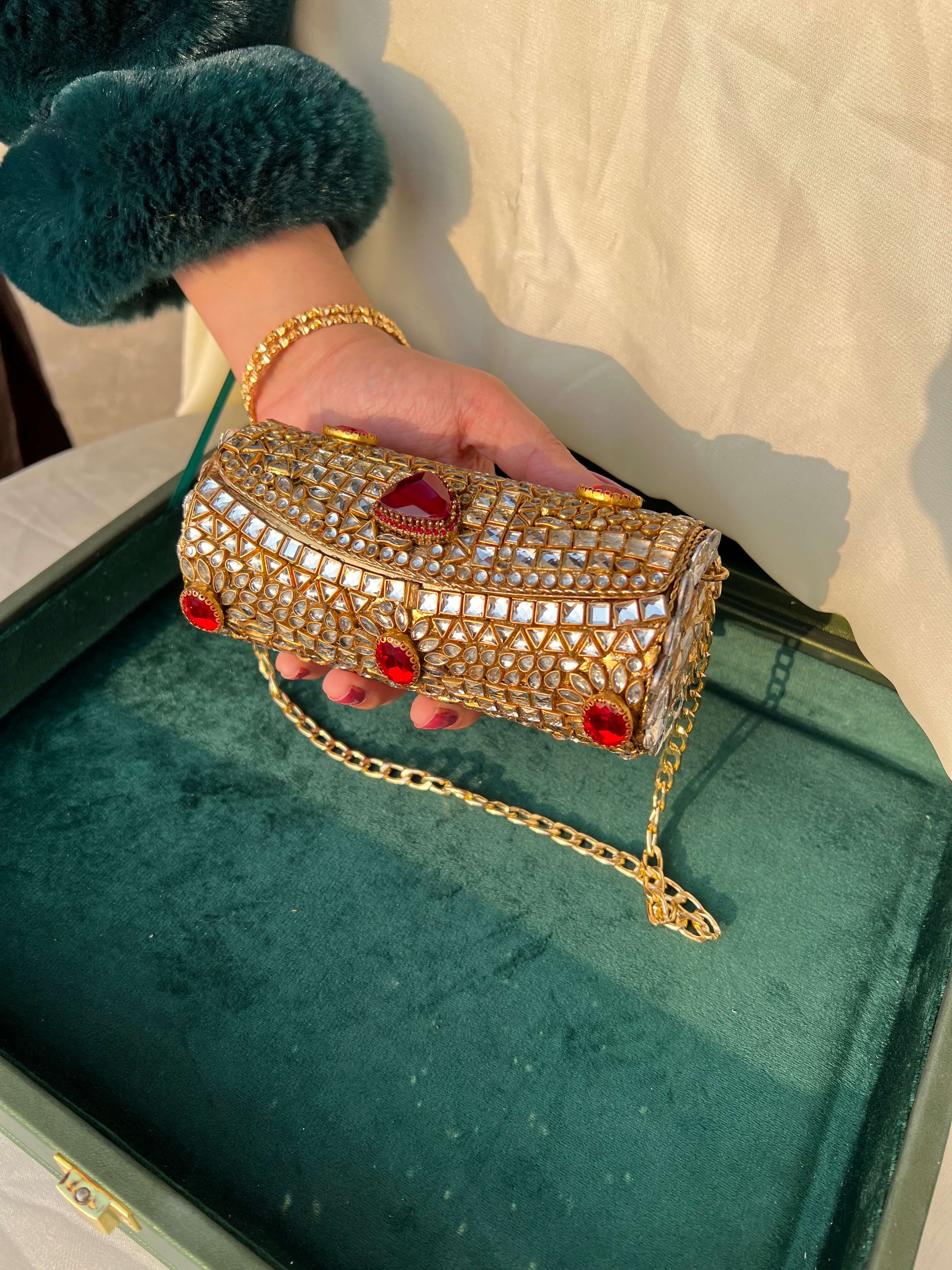 Heirloom Embellished Clutch- Ruby