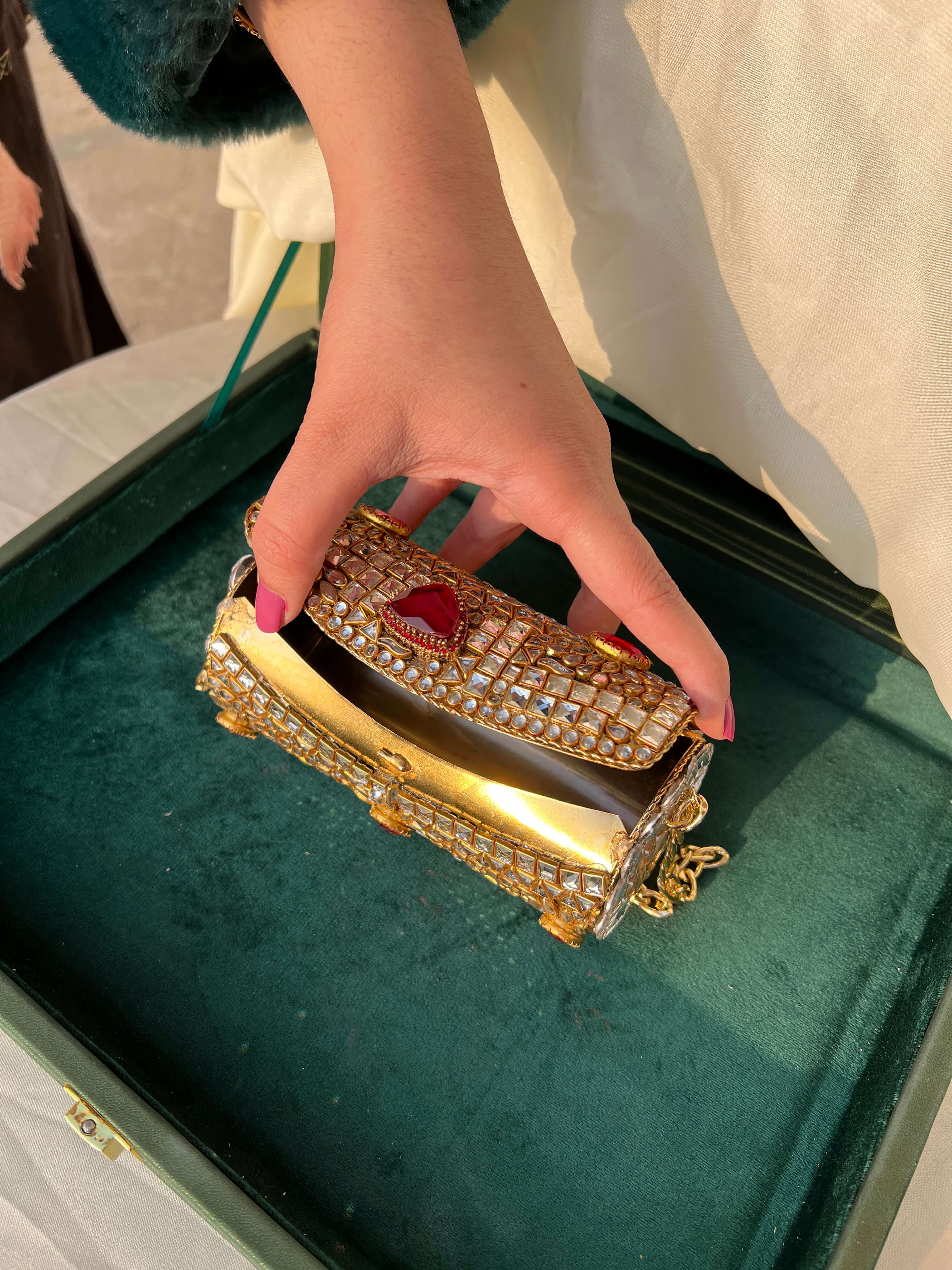 Heirloom Embellished Clutch- Ruby