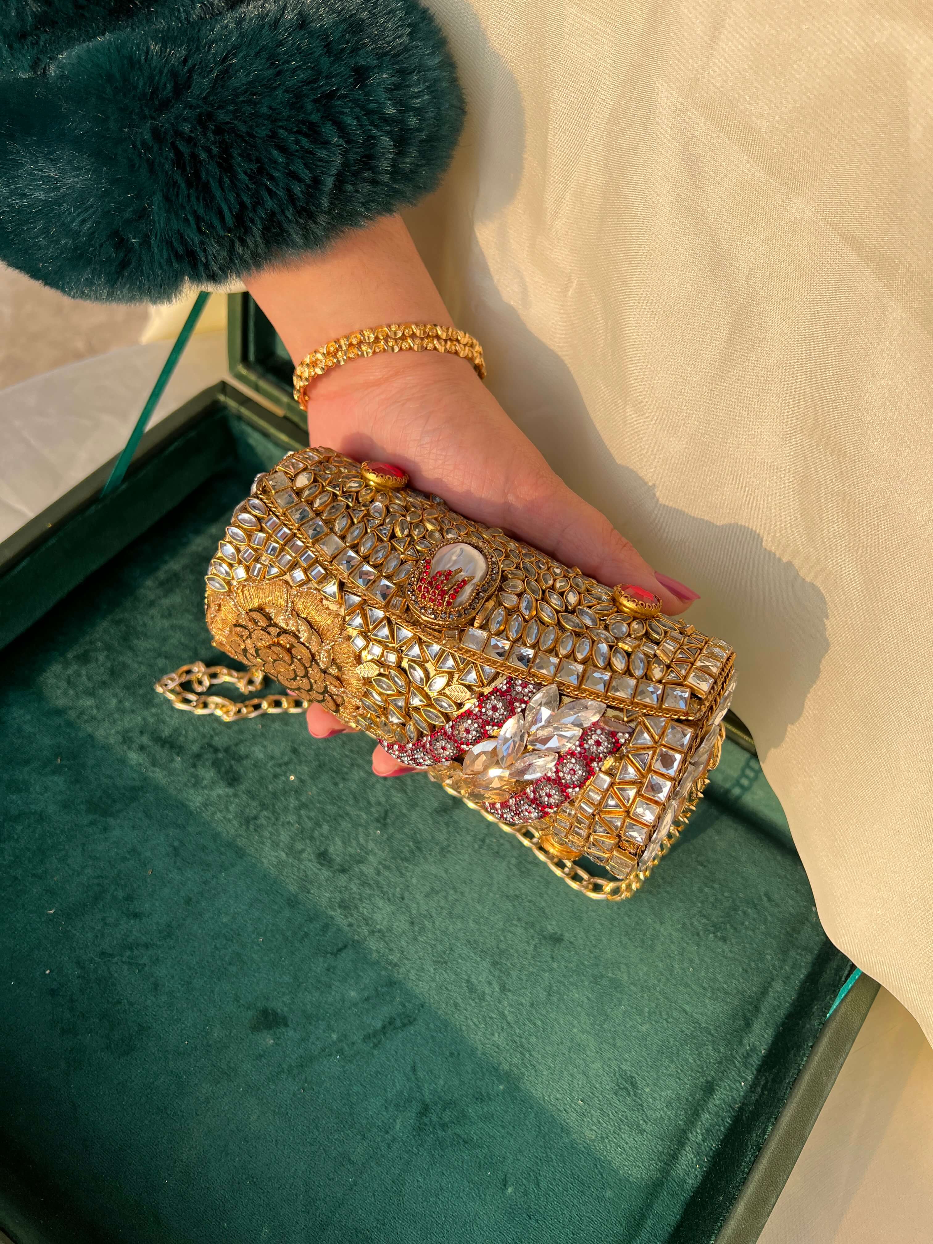 Heirloom Embellished Clutch- RED