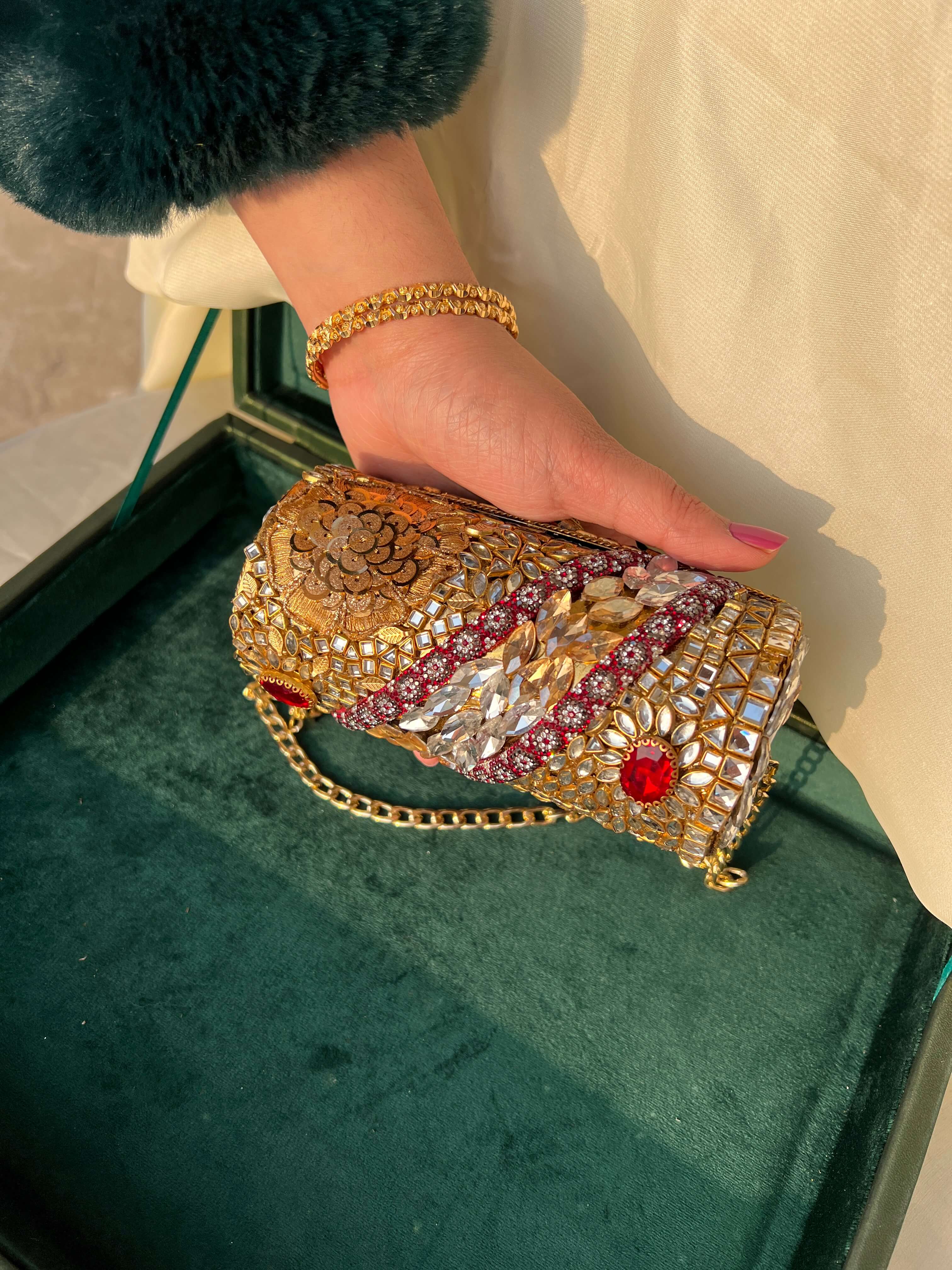 Heirloom Embellished Clutch- RED