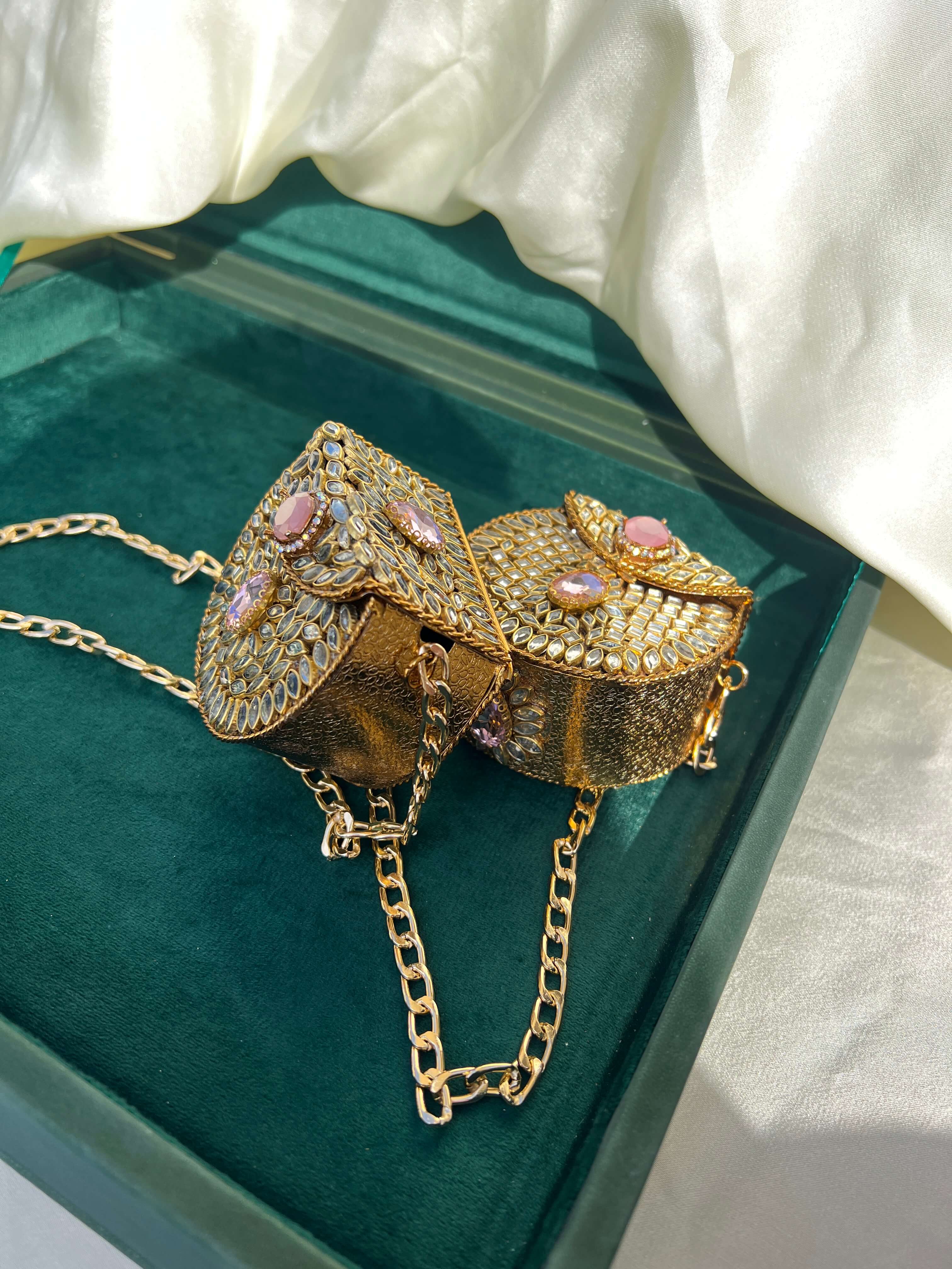 Mini Kundan Box Clutch- Blush Pink