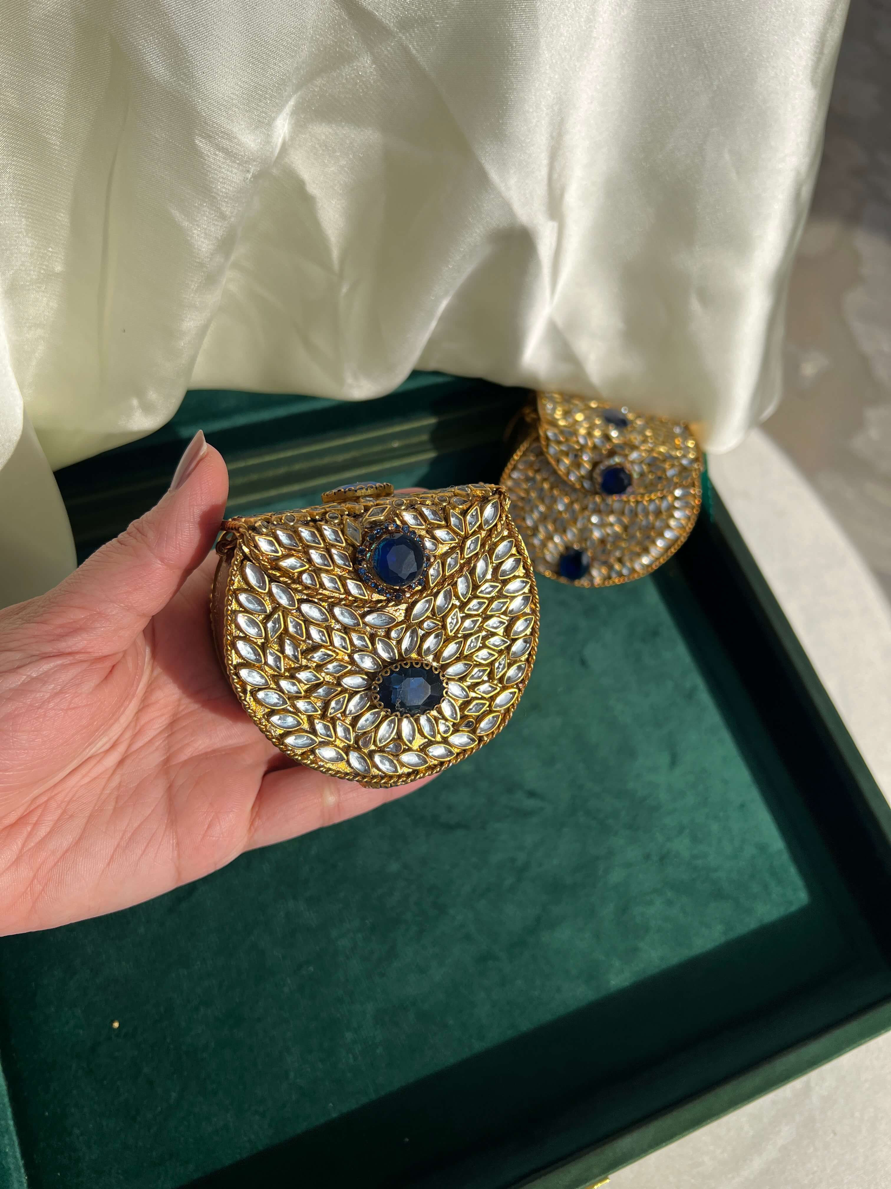 Mini Kundan Box Clutch- Sapphire Blue