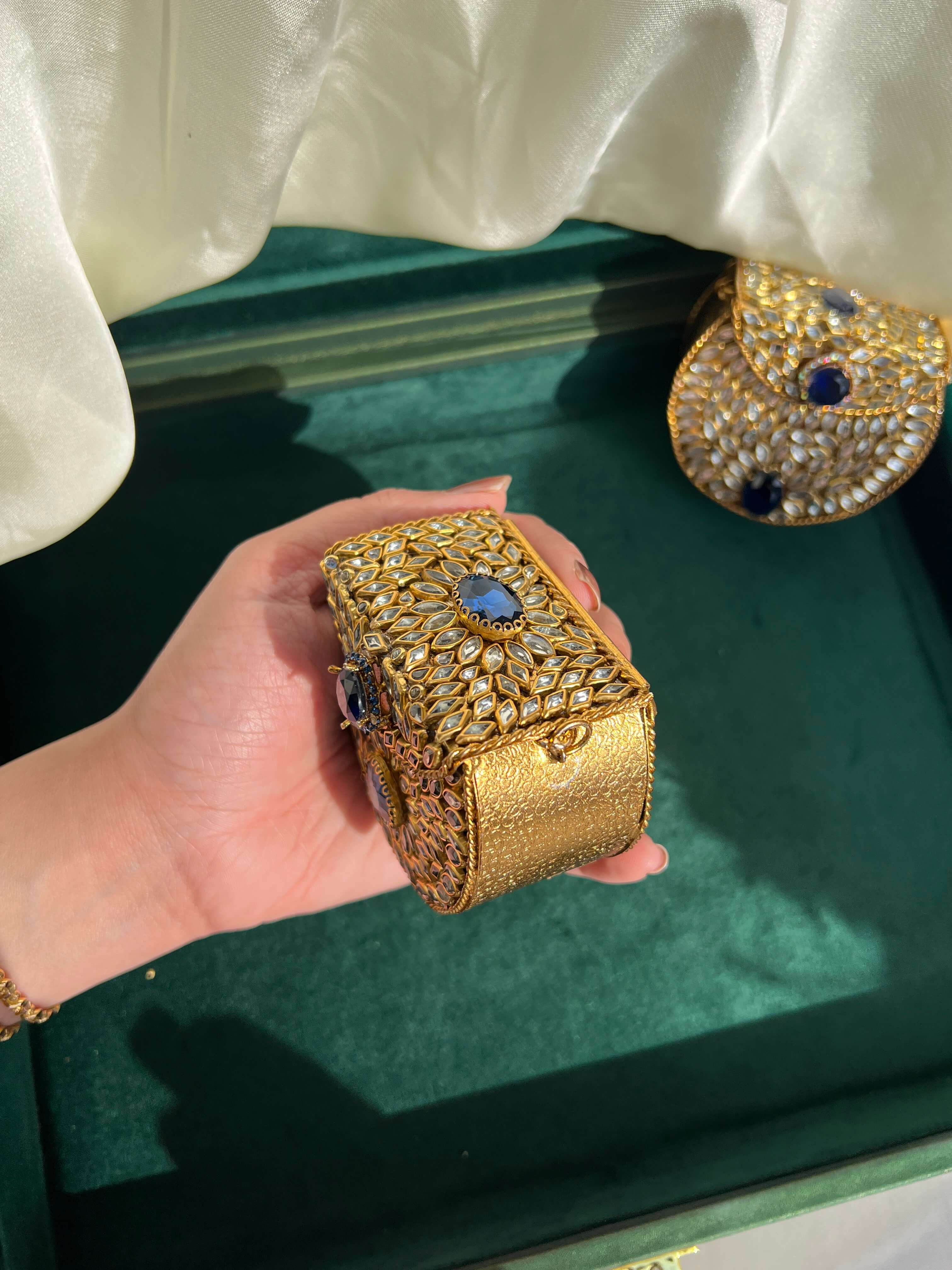 Mini Kundan Box Clutch- Sapphire Blue