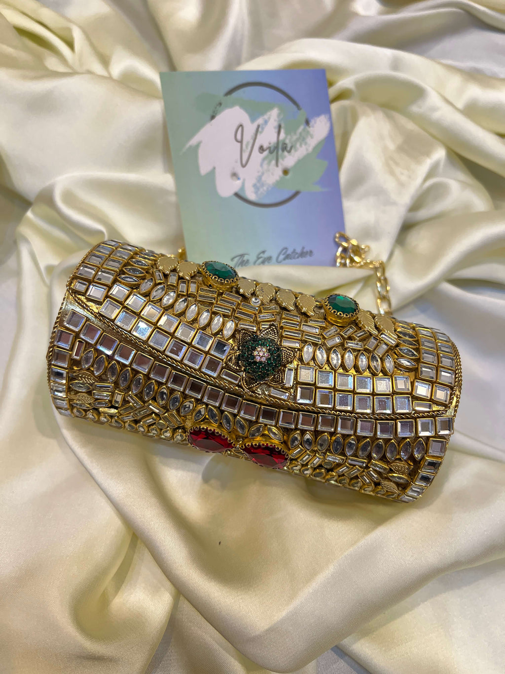 Heirloom Embellished Clutch- Green