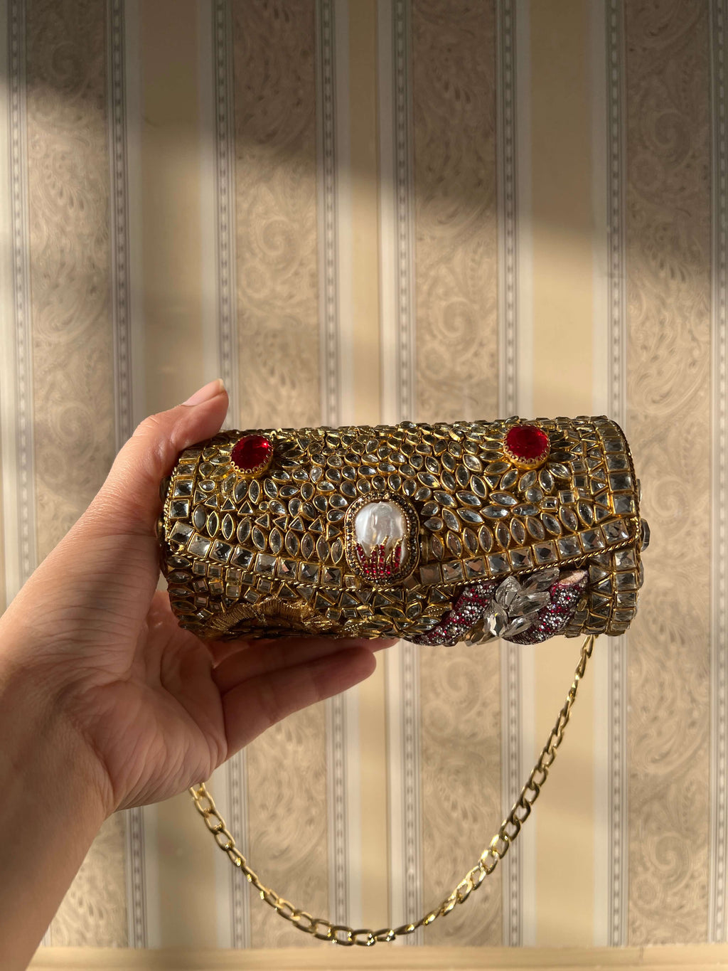 Heirloom Embellished Clutch- RED