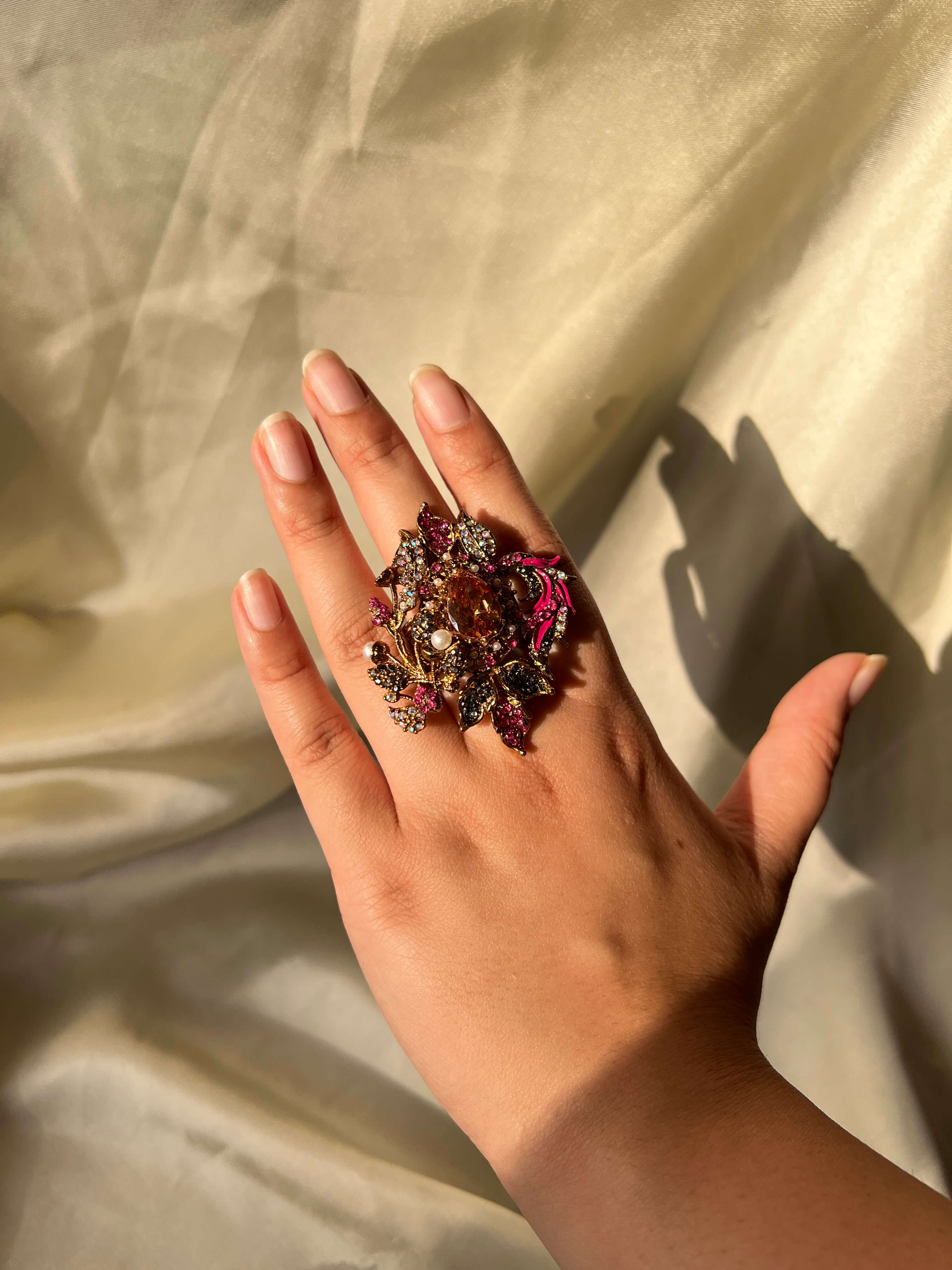 Vintage Crystal Floral Ring